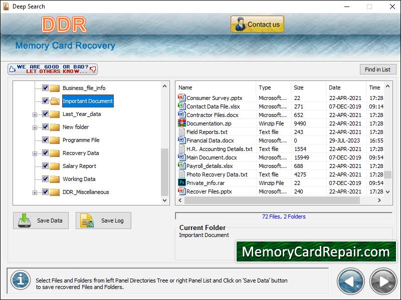 Screenshot of Free Memory Card Repair