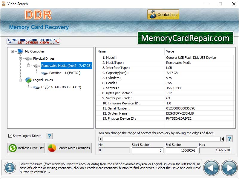 Screenshot of Memory Card Data Repair