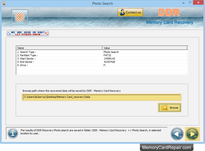Memory Card Data Repair Software Screenshots shows how to recover lost data